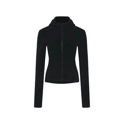 Chic Dollette Sweatshirt noir décontracté à capuche manches longues japonais Manteau d'hiver basique rétro américain Sweat à capuche Streetwear E-girl