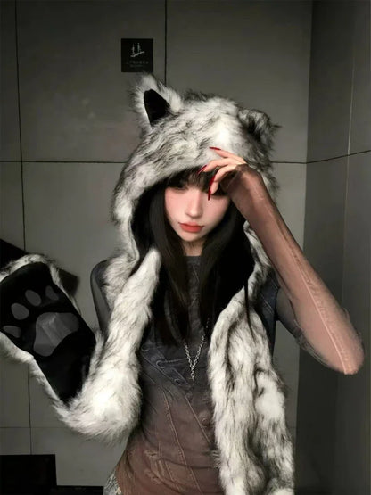 Chic Dollette Fur Bear Ears Scarf Hat