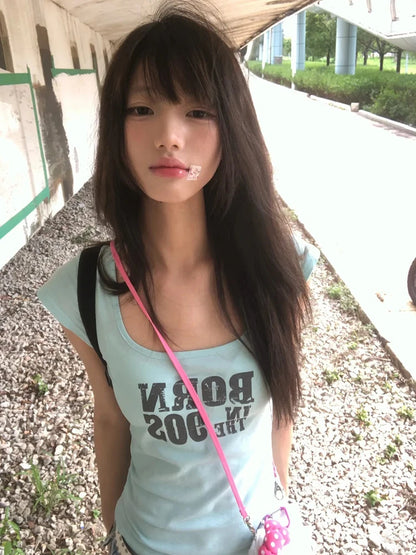 Chic Dollette To Y2k Aesthetic Print Letter T-shirt Women Slim Short Sleeve Tee Japanese 2000s Crop Tops American Retro Vintage Tops