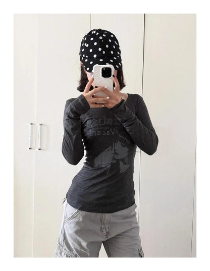 Schicke Dollette Streetwear Grafik T-Shirts Damen Kleidung Langarm Koreanische Mode 2000er Kleidung T-Shirts Weibliche Kleidung Herbst Oberteil