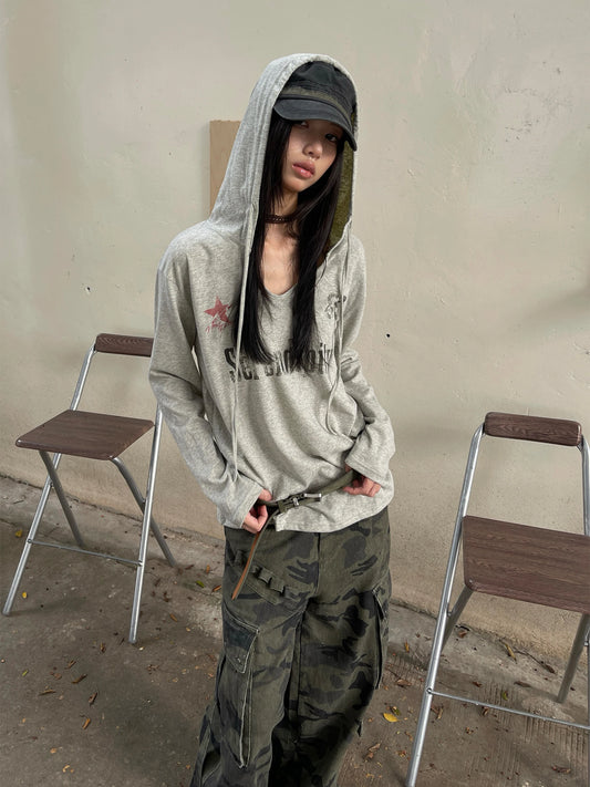 Haut graphique vintage chic Dollette à manches longues, T-shirt japonais à capuche, streetwear, haut grunge rétro américain, E-girls
