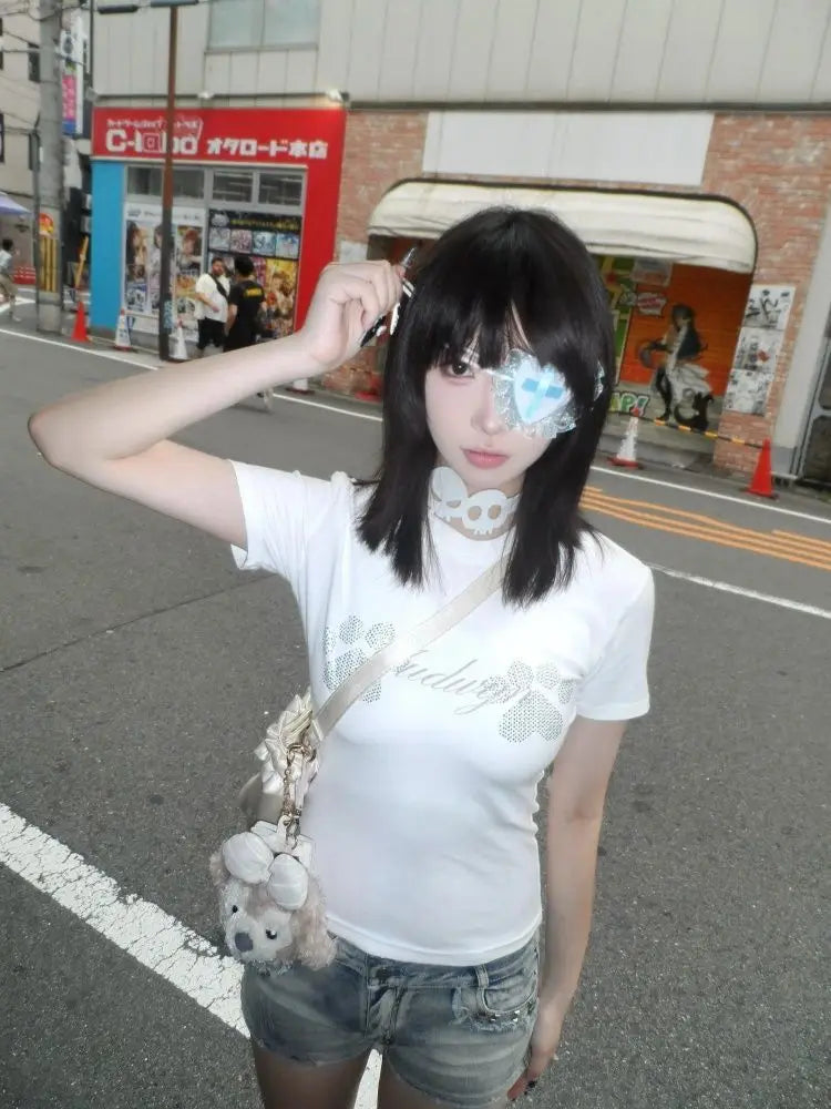 Chic Dollette Summer Dog Print Short Sleeve Tee