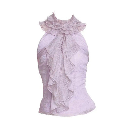 Chic Dollette Lila Leoparden Neckholder Top Ärmelloses Tanktop Sommer Night Out 2000er Kleidung Japan Style Camis Neckholder Camisole
