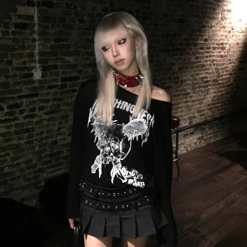 Chic Dollette Trashy Skull Long Sleeve Top