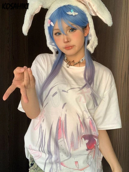 Chic Dollette White Casual T-shirt 2026 Summer Y2k Aesthetic Women Tshirts Harajuku Kawaii Cute Grunge Loose Tops