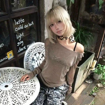 Schickes Dollette Grunge Mesh Top Japanisch 2000er Langarm-T-Shirt Durchsichtig Vintage-Print Grafik-Top Streetwear