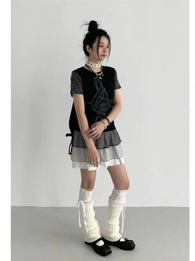 Mini-jupe Lolita chic style Dollette à pois, style japonais, robe de bal, été 2025, jupes Kawaii pour vêtements gothiques patchwork