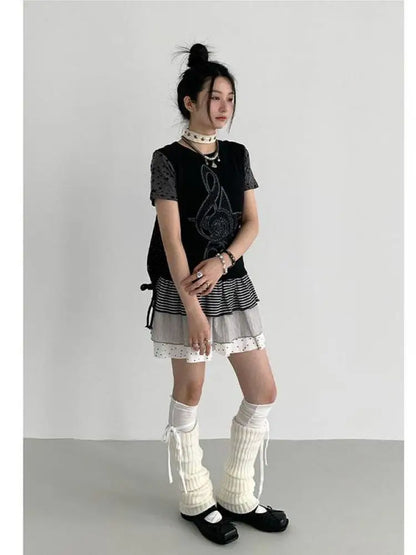 Mini-jupe Lolita chic style Dollette à pois, style japonais, robe de bal, été 2025, jupes Kawaii pour vêtements gothiques patchwork