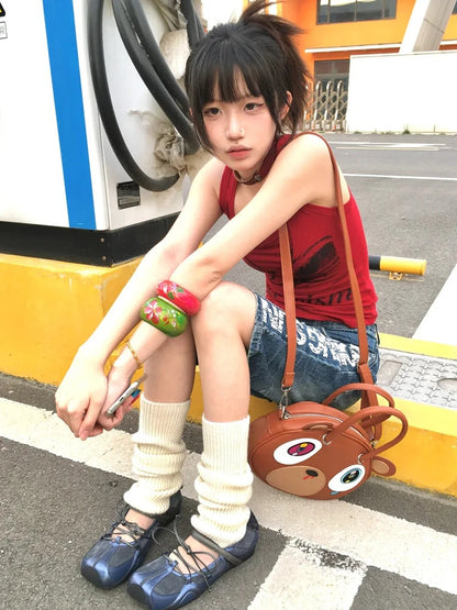 Chic Dollette Gothic Vintage Tank Top Ärmelloses Grafik-Print-Top Streetwear Japanische 2000er Weste Grunge Top E-Girls