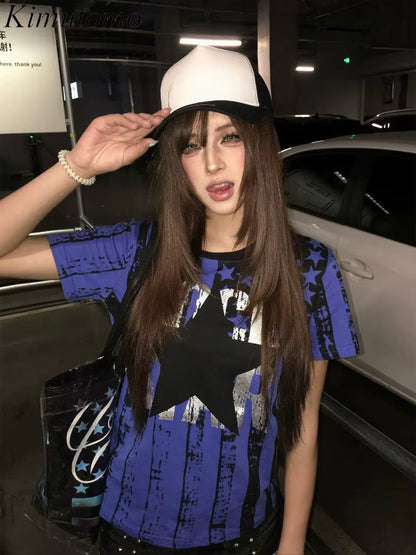 Chic Dollette T Shirts Women Star Printing Vintage Grunge Gothic Y2k Aesthetic Harajuku Tops Short Sleeve Ladies Casual Tee Shirt