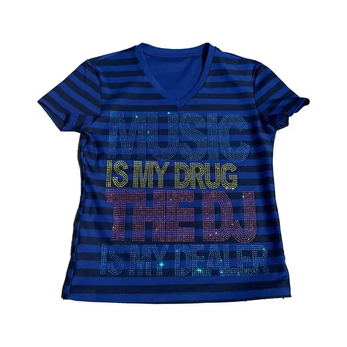 Chic Dollette Stripe Vintage Punk T-shirt Women Streetwear Grunge Letter Rhinestone Tshirts 2026 Summer Streetwear Casual Tees