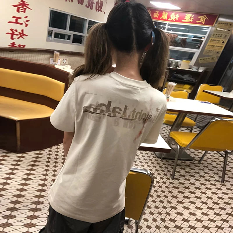 Chic Dollette Japanisches Print T-Shirt Kurzarm 2000er Grunge Top Egirls Streetwear 2000er Grafik Top Tee