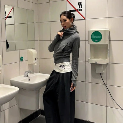 Schicke Dollette Freizeit Nieten Kapuzenpullover Herbst 2025 Zwei Reißverschlüsse Streetwear Mäntel Grunge Schmale Passform Sweatshirts