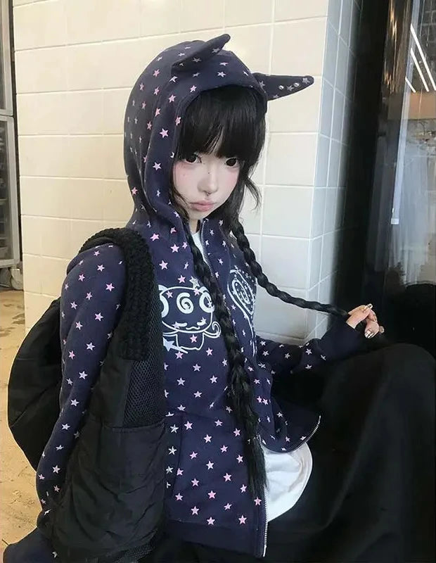 Chic Dollette Japan Original Design Black Subculture Slimming Women's Long Sleeve Coat Autumn Cardigan Puff Sleeve Y2K Top Spicy Girl