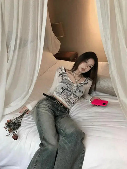 Chic Dollette Vintage T-Shirt Skinny Mesh Top Streetwear Funny T-Shirts Grunge Crop Top Japanische 2000er Jahre Tee Top