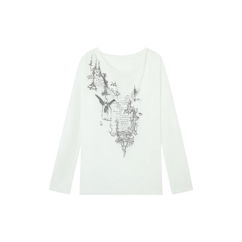 Chic Dollette Locker Bedruckte T-Shirts Langarm Dünn Transparent 2000er Kleidung Sommer Top Sonnenschutz Hemd T-Shirts Damenbekleidung Chic
