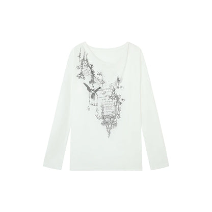 Chic Dollette Locker Bedruckte T-Shirts Langarm Dünn Transparent 2000er Kleidung Sommer Top Sonnenschutz Hemd T-Shirts Damenbekleidung Chic