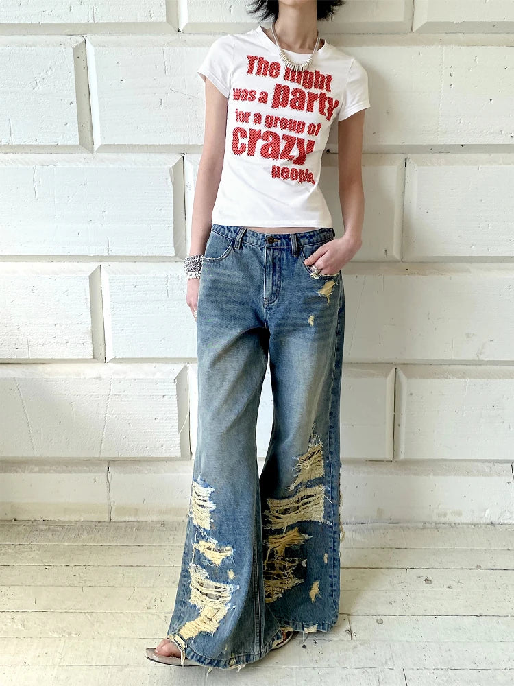 Chic Dollette Print Buchstaben Damen T-Shirt Kurzarm Sommer Oberteil 2000er Kleidung Grafik T-Shirts Weibliche Koreanische Mode Streetwear