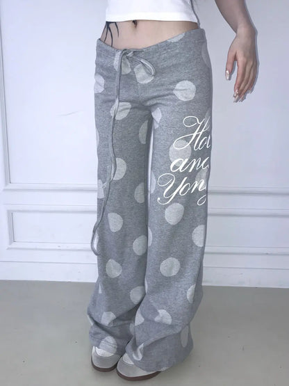 Chic Dollette 2026 new American retro Y2K polka dot letter print slimming pants punk street trend fashion versatile niche casual sports pants