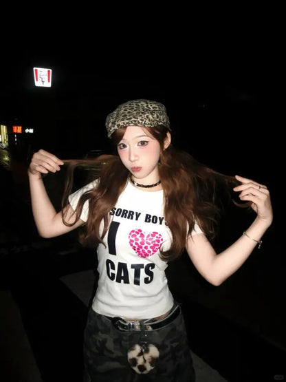 Chic Dollette Hotsweet Grafik T-Shirts Amerikanischer Stil Slim Kurzarm 2000er Kleidung Koreanische Mode Top Skinny Chic T-Shirts