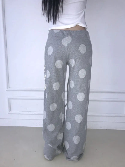 Chic Dollette 2026 new retro Y2K versatile polka dot letter drawstring wide leg pants casual and simple street trend niche fashion personality