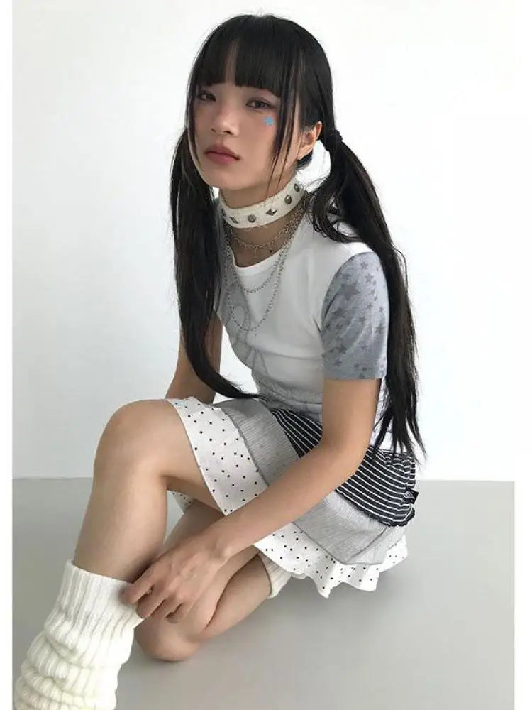 Mini-jupe Lolita chic style Dollette à pois, style japonais, robe de bal, été 2025, jupes Kawaii pour vêtements gothiques patchwork
