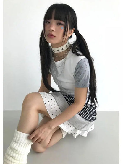 Mini-jupe Lolita chic style Dollette à pois, style japonais, robe de bal, été 2025, jupes Kawaii pour vêtements gothiques patchwork