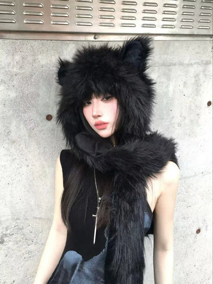 Chic Dollette Fur Bear Ears Scarf Hat