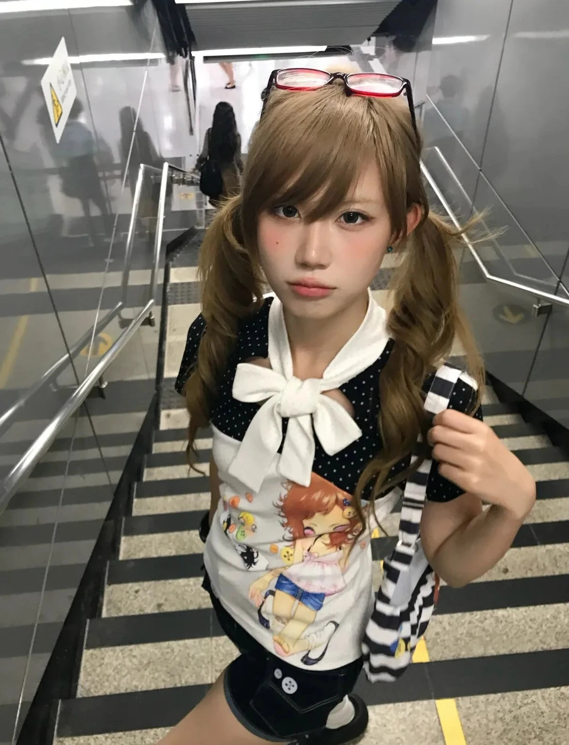 Chic Dollette Anime 2000s Short Sleeve Patchwork Top
