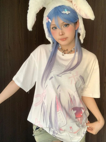 Chic Dollette White Casual T-shirt 2026 Summer Y2k Aesthetic Women Tshirts Harajuku Kawaii Cute Grunge Loose Tops