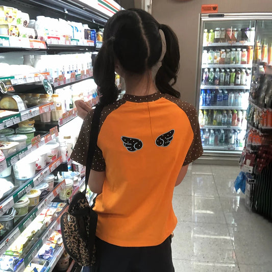 Chic Dollette Japanese 2000s Orange Embroidered T-shirt