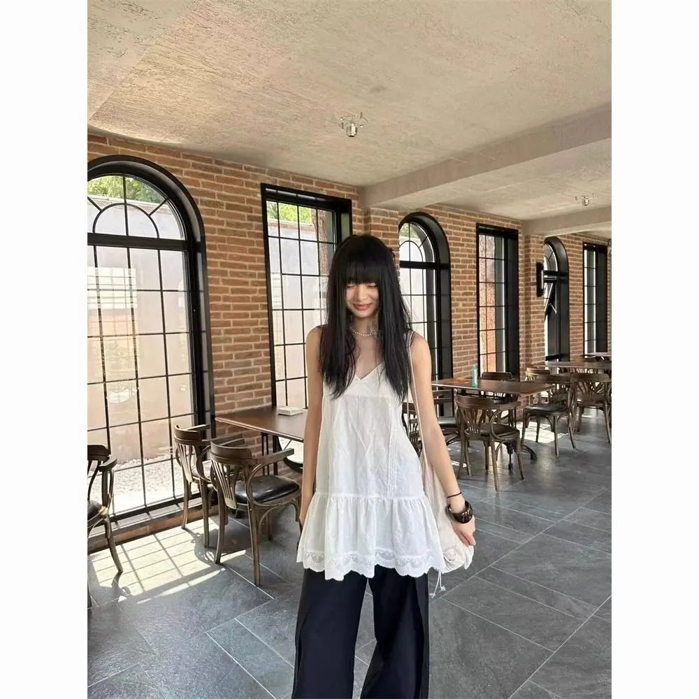 Chic Dollette Fairycore Koreanische Mode Camisole Kleidung Ärmelloses Tanktop Weiß Locker 2025 Sommer Camis Top 2000er Chic