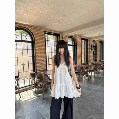 Chic Dollette Fairycore Koreanische Mode Camisole Kleidung Ärmelloses Tanktop Weiß Locker 2025 Sommer Camis Top 2000er Chic