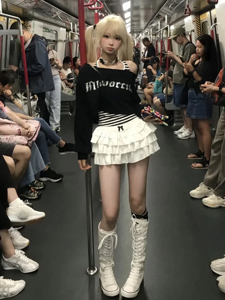 Chic Dollette Hotsweet Zweiteilige T-Shirt Kleidung Langarm Grafik-T-Shirt Damen Kleidung 2000er Kleidung Herbst Top Chic