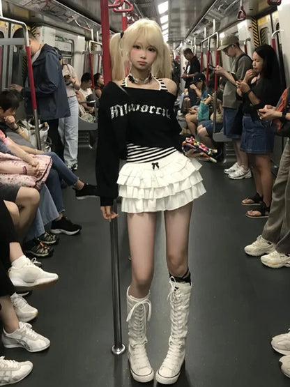 Chic Dollette Hotsweet Zweiteilige T-Shirt Kleidung Langarm Grafik-T-Shirt Damen Kleidung 2000er Kleidung Herbst Top Chic