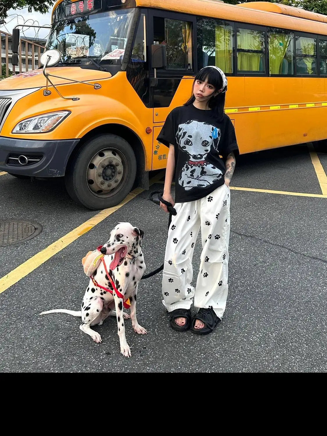 Chic Dollette Streetwear Lässiges Top Print Hunde T-Shirt Loose O-Ausschnitt Kurzarm-T-Shirt 2000er Kleidung Koreanische Mode Damenbekleidung