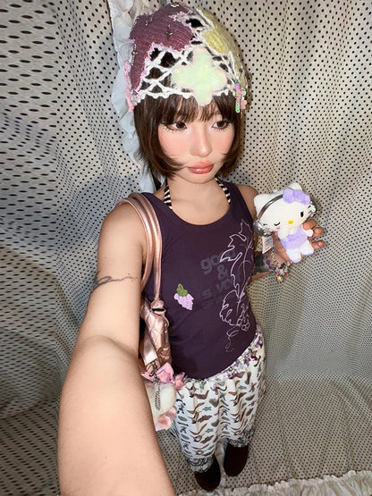 Chic Dollette Vintage Tanktop Print-Buchstaben Grafik-Top Streetwear 2000er Lila Weste Top Japanische Grunge Tanks