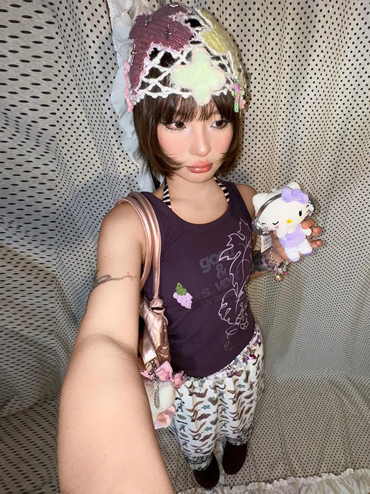 Chic Dollette   Vintage Tank Top Print Letter Graphic Top Streetwear 2000s Purple Vest Top Japanese Grunge Tanks