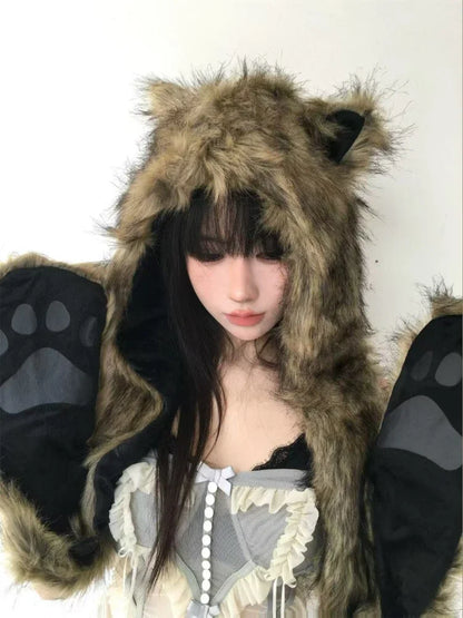 Chic Dollette Fur Bear Ears Scarf Hat