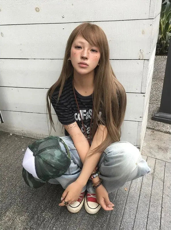 Chic Dollette Vintage T Shirts Women Short Sleeve Striped Printed Skim Grunge Gothic Y2k Aesthetic Harajuku Tops Ladies Fashion