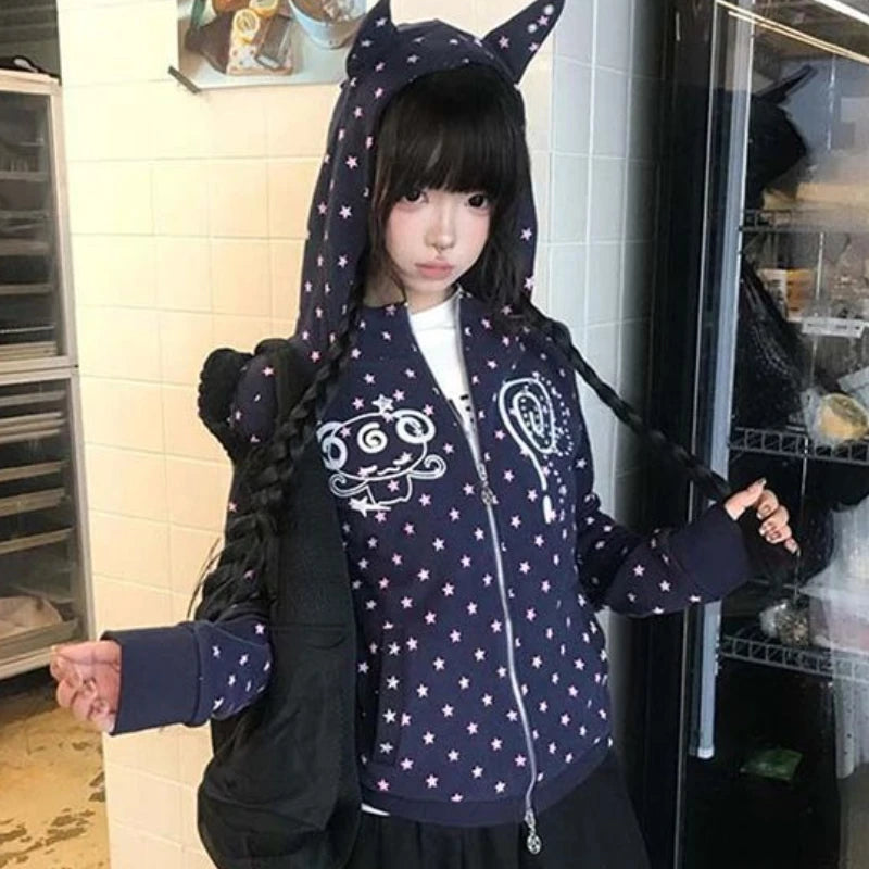 Chic Dollette Japan Original Design Black Subculture Slimming Women's Long Sleeve Coat Autumn Cardigan Puff Sleeve Y2K Top Spicy Girl