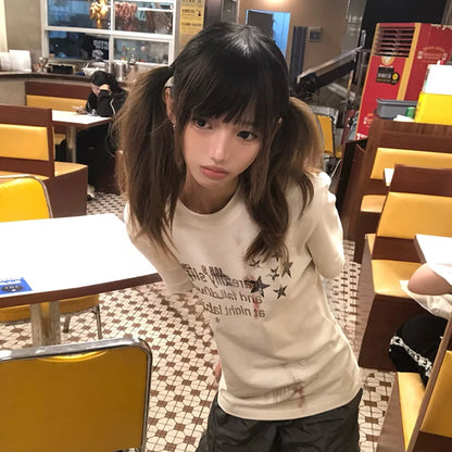 Chic Dollette Japanisches Print T-Shirt Kurzarm 2000er Grunge Top Egirls Streetwear 2000er Grafik Top Tee
