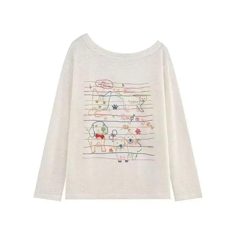 Chic Dollette Sweet Graphic T-Shirts Damen Kleidung Langarm Loose 2000er Kleidung Herbst Top Kawaii T-Shirts Damenbekleidung Chic