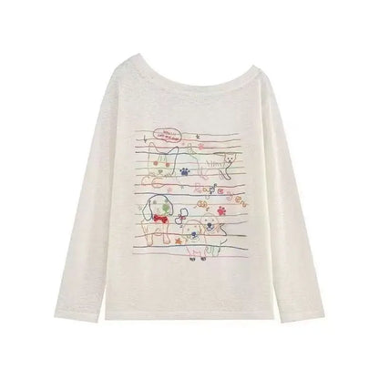 Chic Dollette Sweet Graphic T-Shirts Damen Kleidung Langarm Loose 2000er Kleidung Herbst Top Kawaii T-Shirts Damenbekleidung Chic