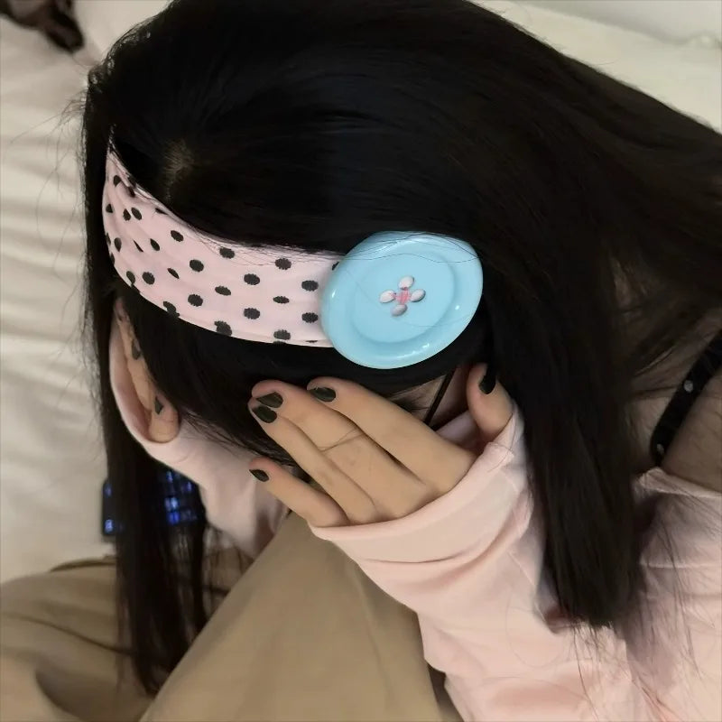 Chic Dollette Large Button Wave Dot Wide Headband