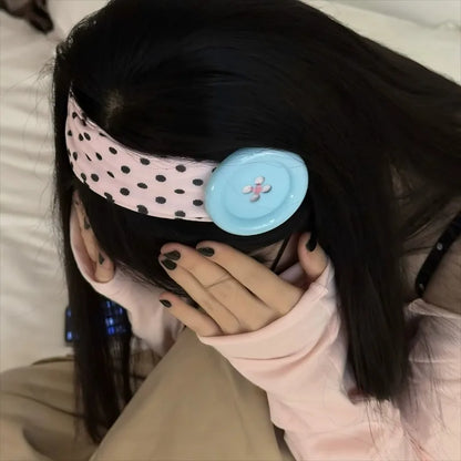 Chic Dollette Large Button Wave Dot Wide Headband