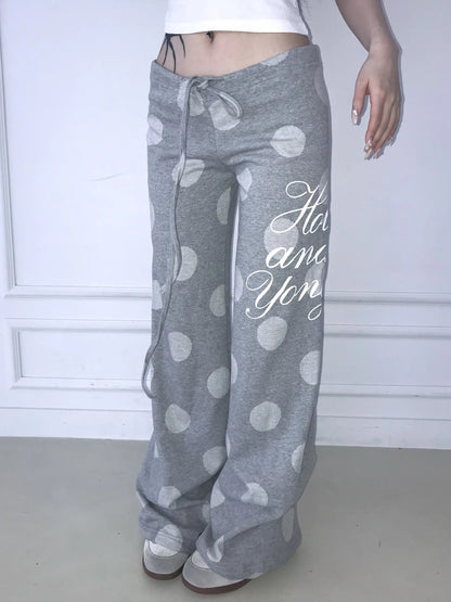Chic Dollette 2026 new retro Y2K versatile polka dot letter drawstring wide leg pants casual and simple street trend niche fashion personality