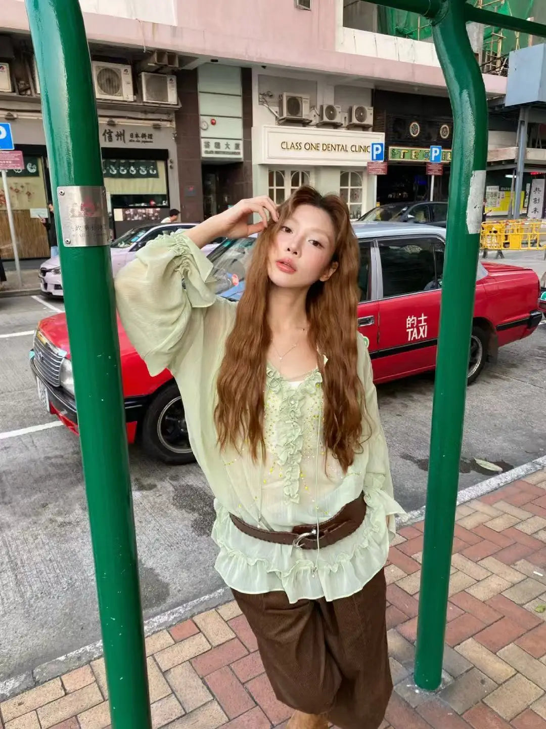 Chemisier Vert Chic Dollette Streetwear Vêtements Manches Longues Mode Coréenne Chemise Transparente Élégant Décontracté Vêtements d'Extérieur
