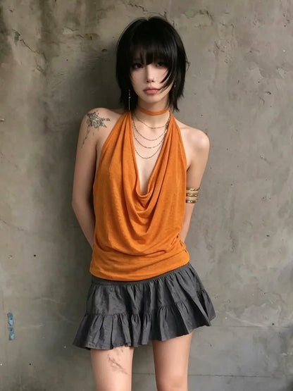 Chic Dollette Sexy Tanktop Neckholder zum Schnüren mit Schwingkragen Vintage Camis Streetwear Japanische ärmellose Tanks der 2000er-Jahre