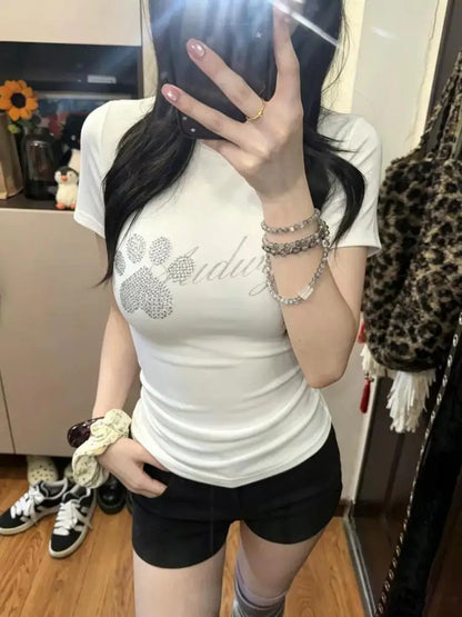 Chic Dollette Summer Dog Print Short Sleeve Tee